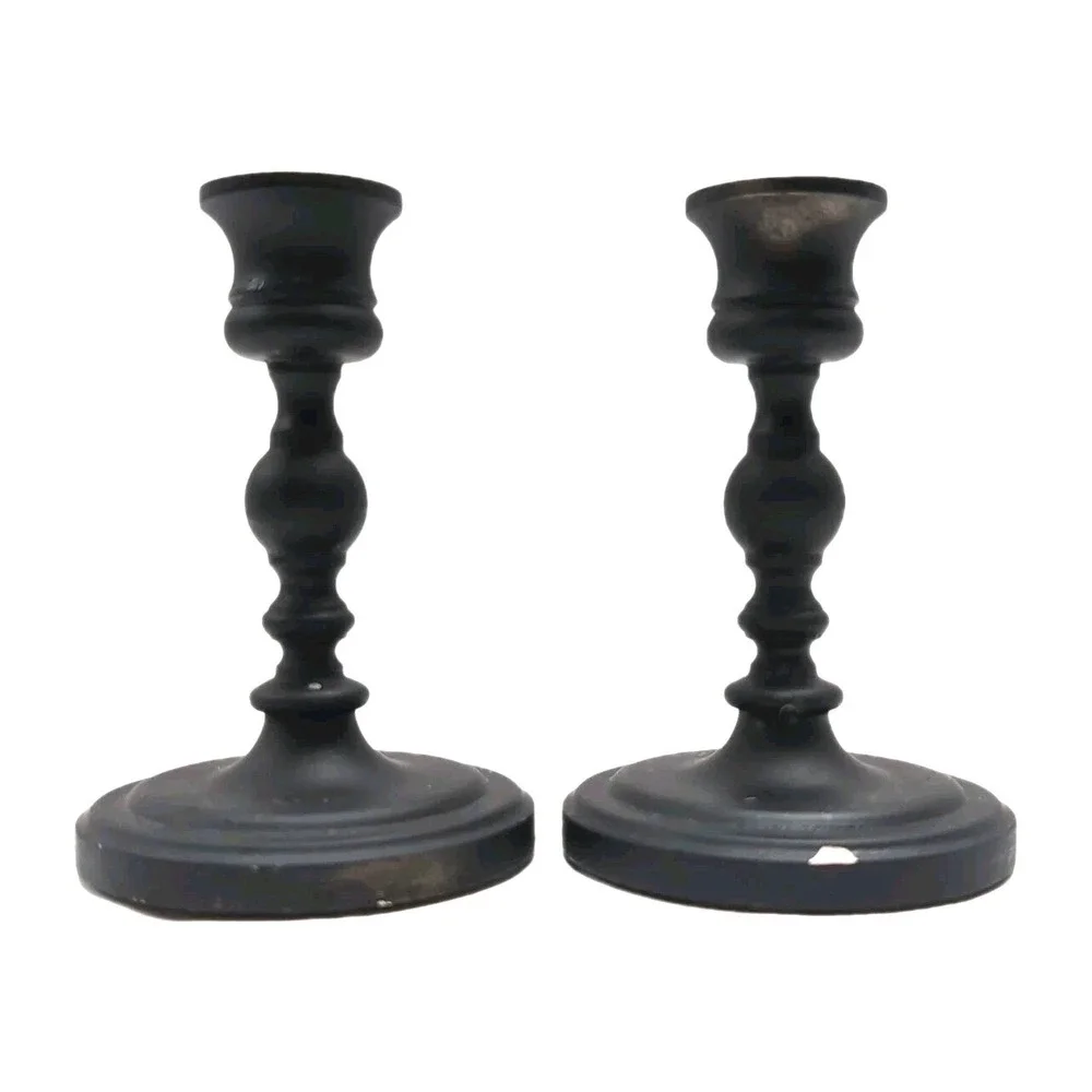Baldwin‎ Pair Candlesticks Taper Candle Holders Classic Black Metal 4.5